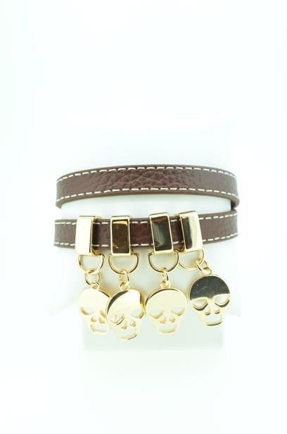 Skulls charm double wrap leather bracelet
