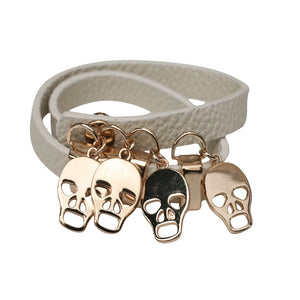 Skulls charm double wrap leather bracelet
