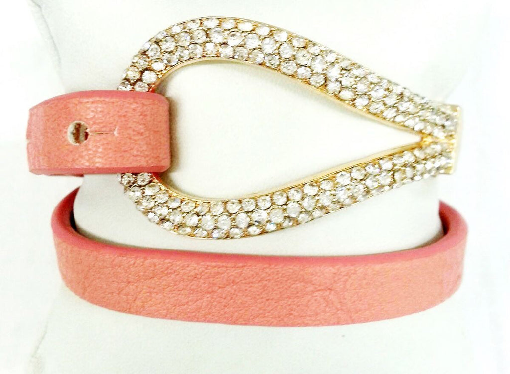 Crystal pave hook double wrap leather bracelet SKU:675B094