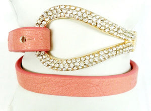 Crystal pave hook double wrap leather bracelet SKU:675B094