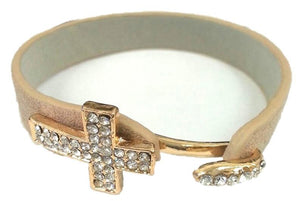 Crystal pave cross leather bracelet