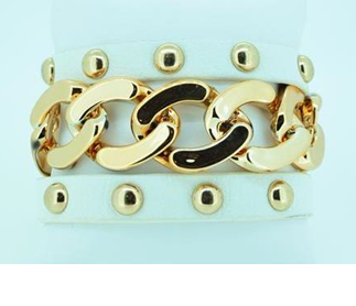 Chain studded leather wrap bracelet 675B124