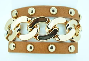 Chain studded leather wrap bracelet 675B124