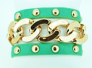 Chain studded leather wrap bracelet 675B124