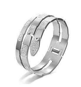 Stainless steel hinged wrap snake bangle paved with high quality crystals stations. SKU:677B100
