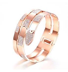 Stainless steel hinged wrap snake bangle paved with high quality crystals stations. SKU:677B100