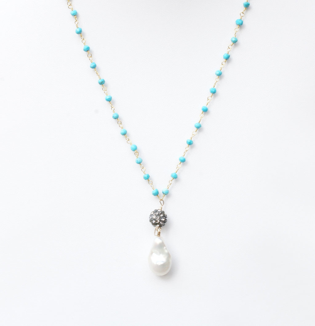 Neklace Baroque genuine pearl on 16" strand of Gold Field Rosary. 678Nx30