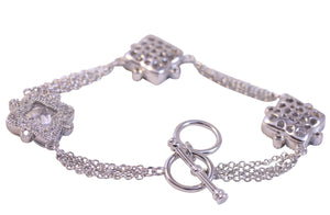 Multi Chain Crystal Clover toggle bracelet with CZ's 681B4770