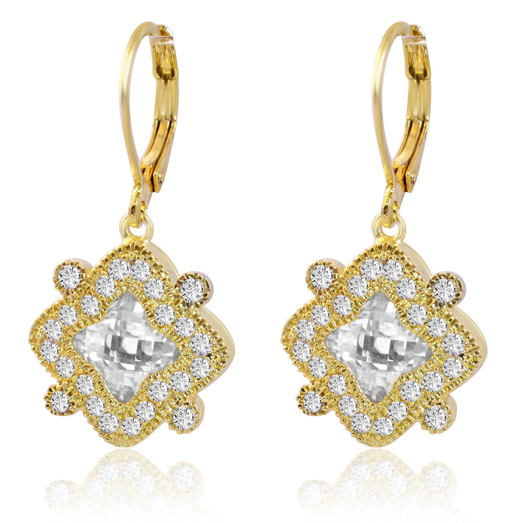 Earrings Electroplated four point star  with centered faceted CZ stone 681E4770