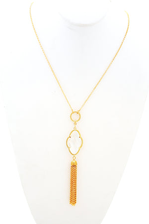 Convertible Style Elongated Semi-Precious Clover Tassel Necklace 681N5645