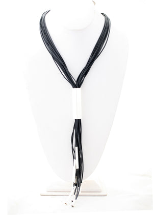 Multi Leather Cord Designer Statement 30" Necklace with a polished square metal tube insert 702N6217