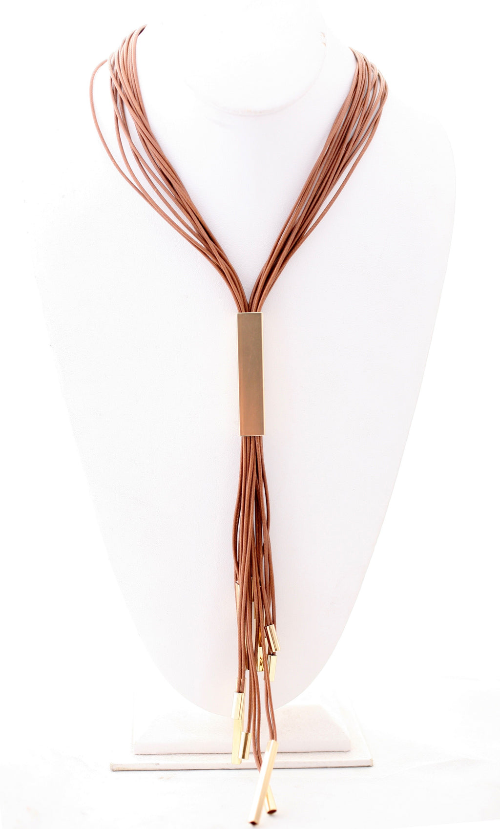 Multi Leather Cord Designer Statement 30" Necklace with a polished square metal tube insert 702N6217
