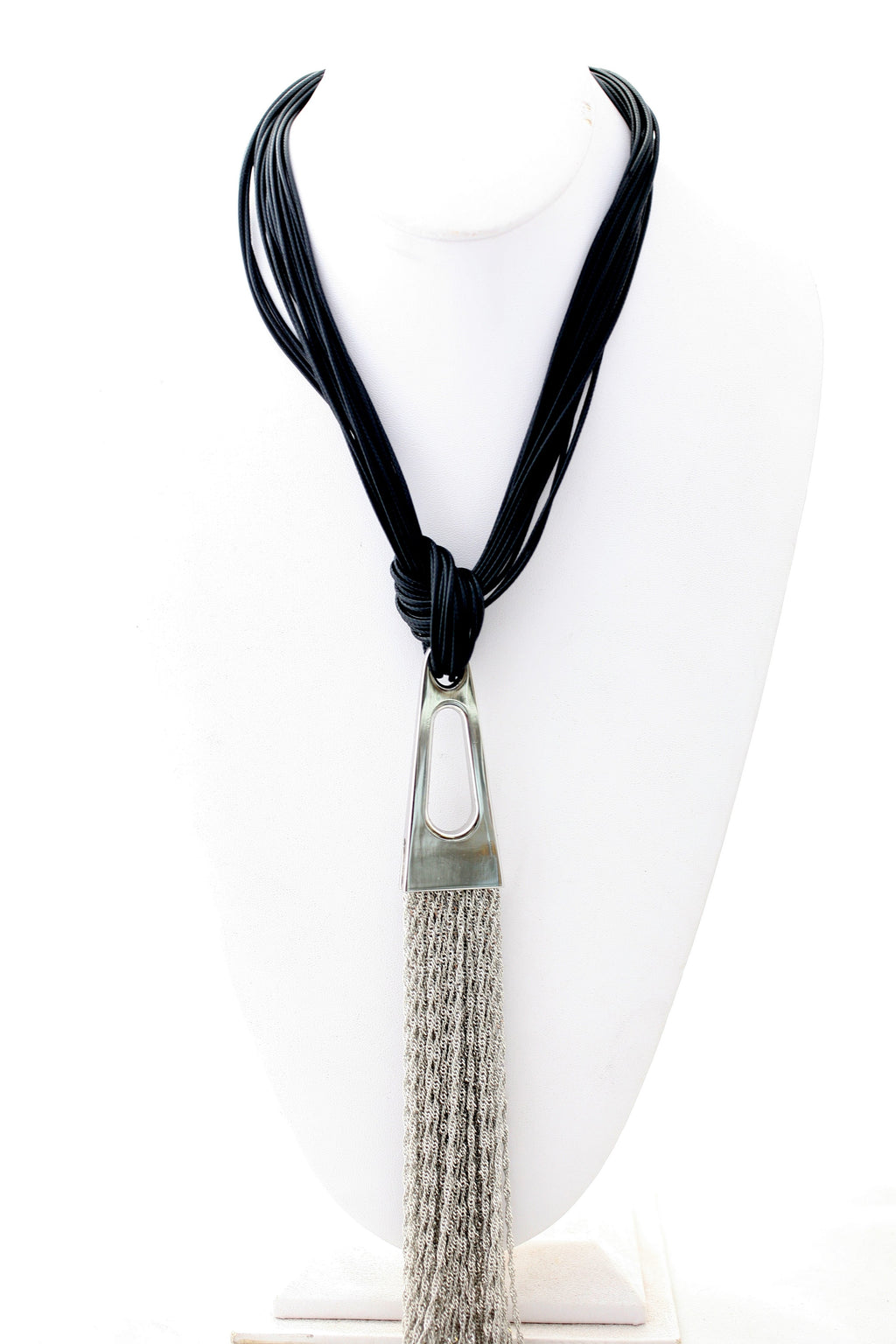 Multi Strand Leather Cord Designer Draping Tassel Statement Necklace 702N6219
