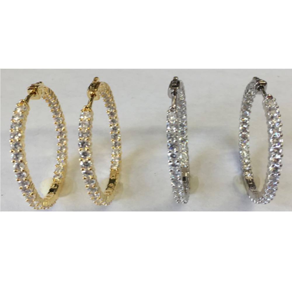 Zirconite Cubic Zirconia Prong Set Hinged Double Vision Hoop W/Sterling Silver Post W/Push Back Lock Earrings