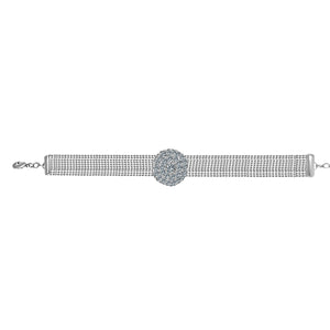 FINE BLACK DIAMOND CRYSTAL RHINESTONES PAVE ROUND CENTER ON MULTI-BEADS LINK CHAIN STRANDS BRACELET 700B720