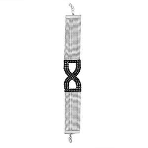FINE BLACK DIAMOND CRYSTAL RHINESTONES PAVE BOW  CENTER ON MULTI-BEADS LINK CHAIN STRANDS BRACELET 700B-721