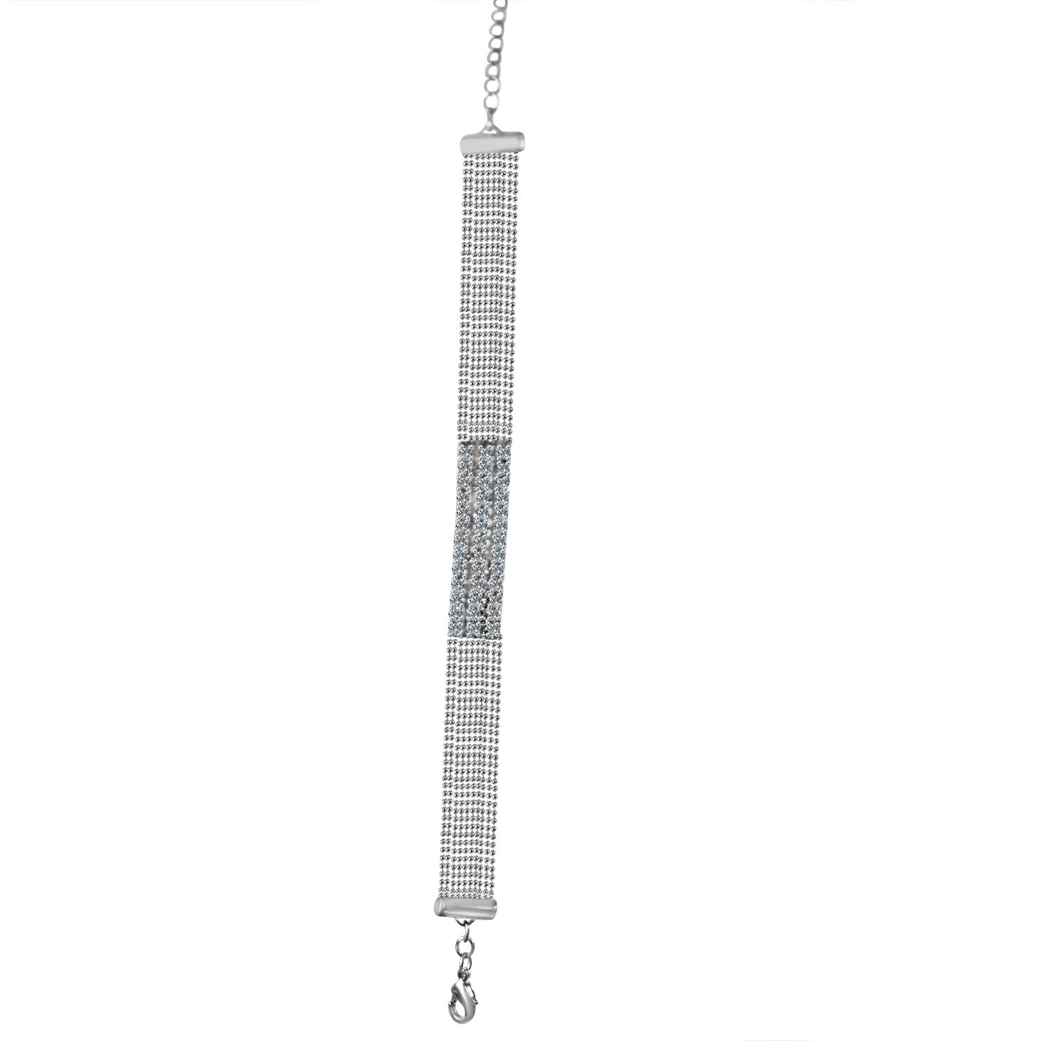 FINE CRYSTAL RHINESTONES PAVE RECTANGLE CENTER ON MULTI-BEADS CHAIN STRANDS CHOKER NECKLACE 700C716