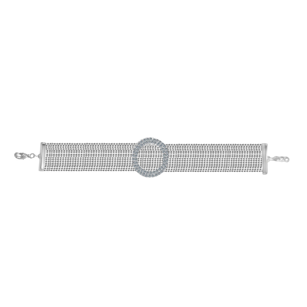 NECKLACE CRYSTAL  ROUND HALO CENTER ON MULTI-BEADS CHAIN STRANDS CHOKER 700C717