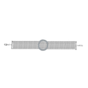 NECKLACE CRYSTAL  ROUND HALO CENTER ON MULTI-BEADS CHAIN STRANDS CHOKER 700C717