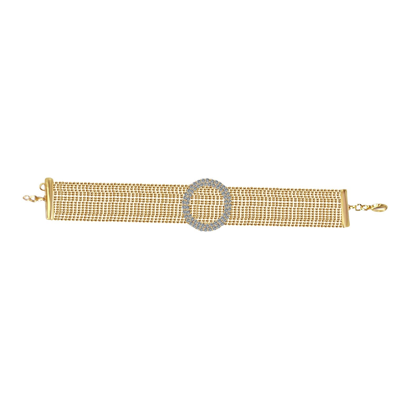 NECKLACE CRYSTAL  ROUND HALO CENTER ON MULTI-BEADS CHAIN STRANDS CHOKER 700C717