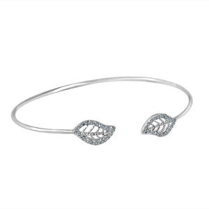 The zirconmania Fine Open End Pave Leaf Bangle set (702B1202) features two leaf-shaped ends adorned with sparkling zirconite cubic zirconia.