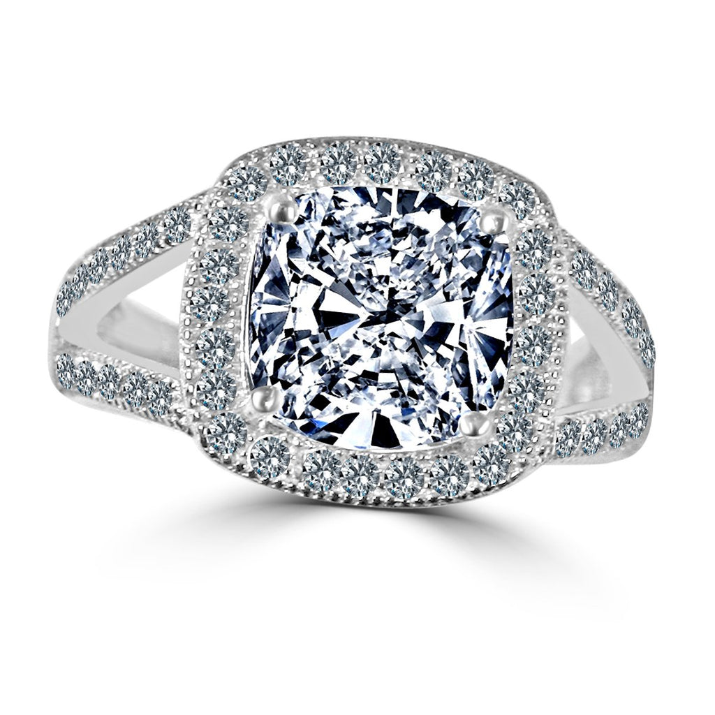 Ring Cushion Radiant Center w/Halo Pave Zirconite Pave CZ Sterling silver Ring 705R0246