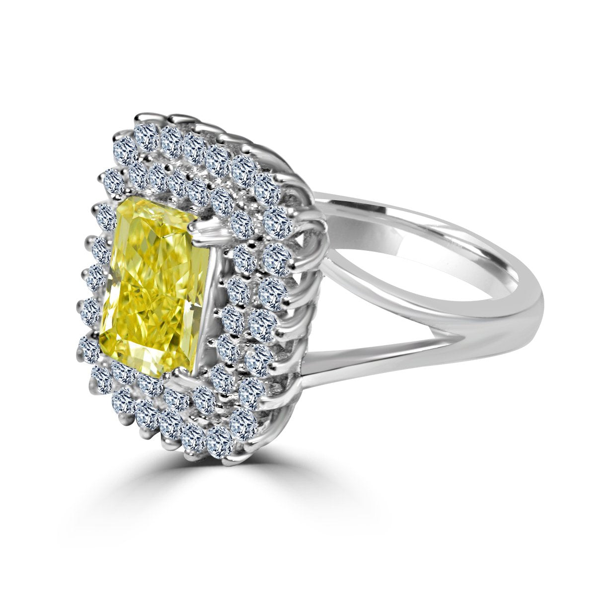 Ring Emerald radiant Center Halo Pave Zirconite CZ  Sterling silver Ring 705R0247
