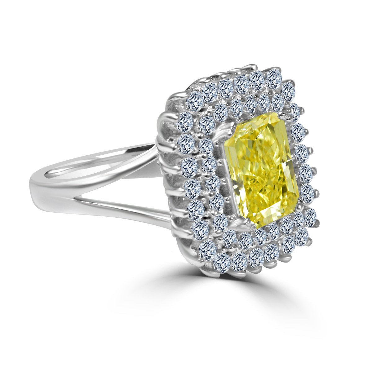 Ring Emerald radiant Center Halo Pave Zirconite CZ  Sterling silver Ring 705R0247