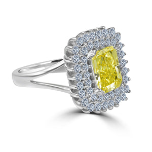 Ring Emerald radiant Center Halo Pave Zirconite CZ  Sterling silver Ring 705R0247