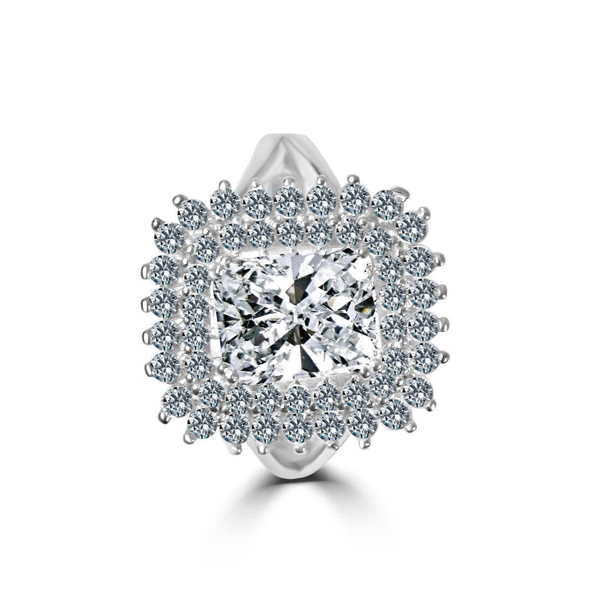 Ring Emerald radiant Center Halo Pave Zirconite CZ  Sterling silver Ring 705R0247