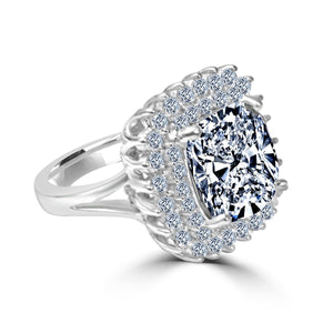 Ring Emerald radiant Center Halo Pave Zirconite CZ  Sterling silver Ring 705R0247