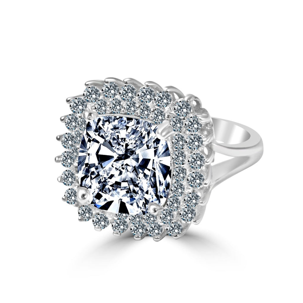 Ring Emerald radiant Center Halo Pave Zirconite CZ  Sterling silver Ring 705R0247