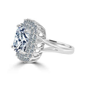 Ring Emerald radiant Center Halo Pave Zirconite CZ  Sterling silver Ring 705R0247