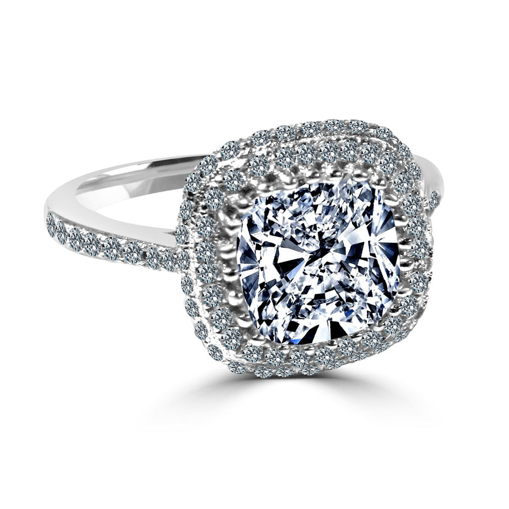 Ring Cushion Radiant Center w/Halo Pave Zirconite Pave CZ Sterling silver Ring 705R0249