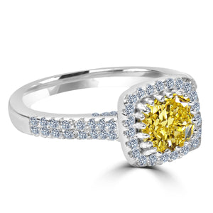 The zirconmania Ring 1CT features a cushion radiant center with a halo and pave CZ stones, all set in sterling silver for an elegant look.