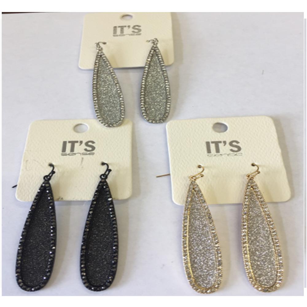 LONG ELONGATED PEAR GLITTER EARRINGS