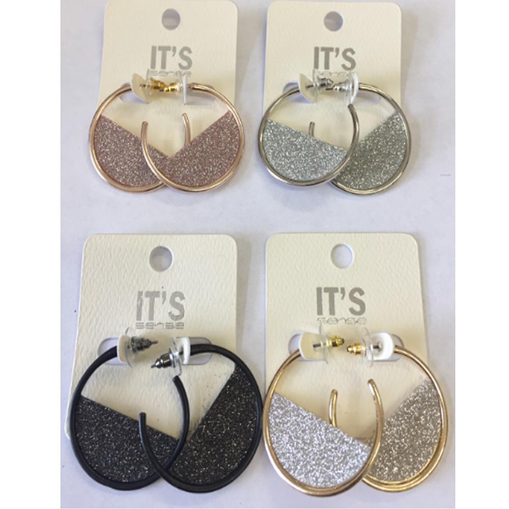 ROUND DESIGNER GLITTERED HOOP EARRINGS