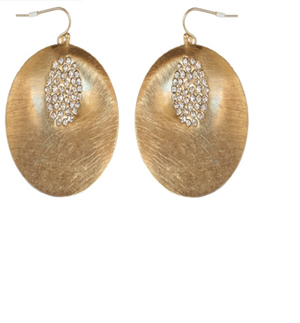 Large Crystal studded Satin curved Disc earrings