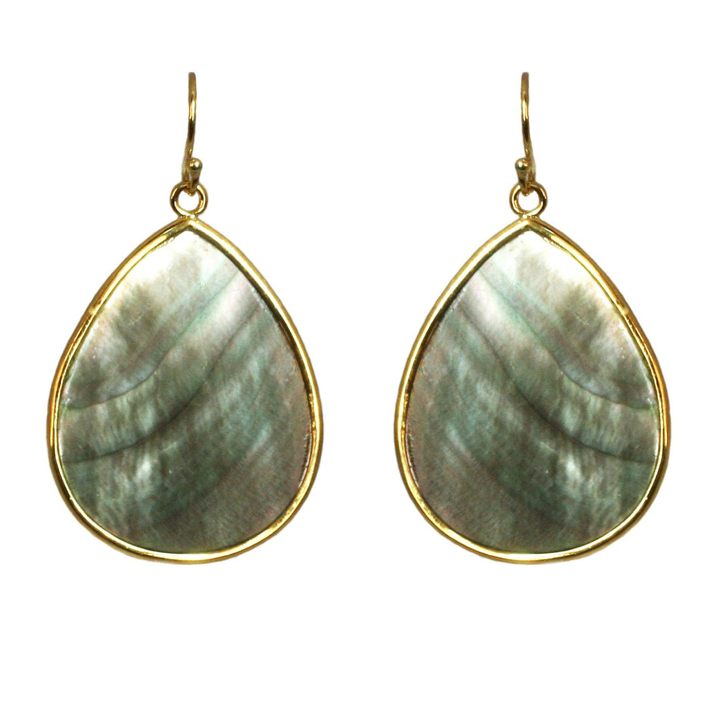 Elegent large Pear 2-tone sheamering Abalone Earrings w/Sterling silver Vermeil Wire hook 
