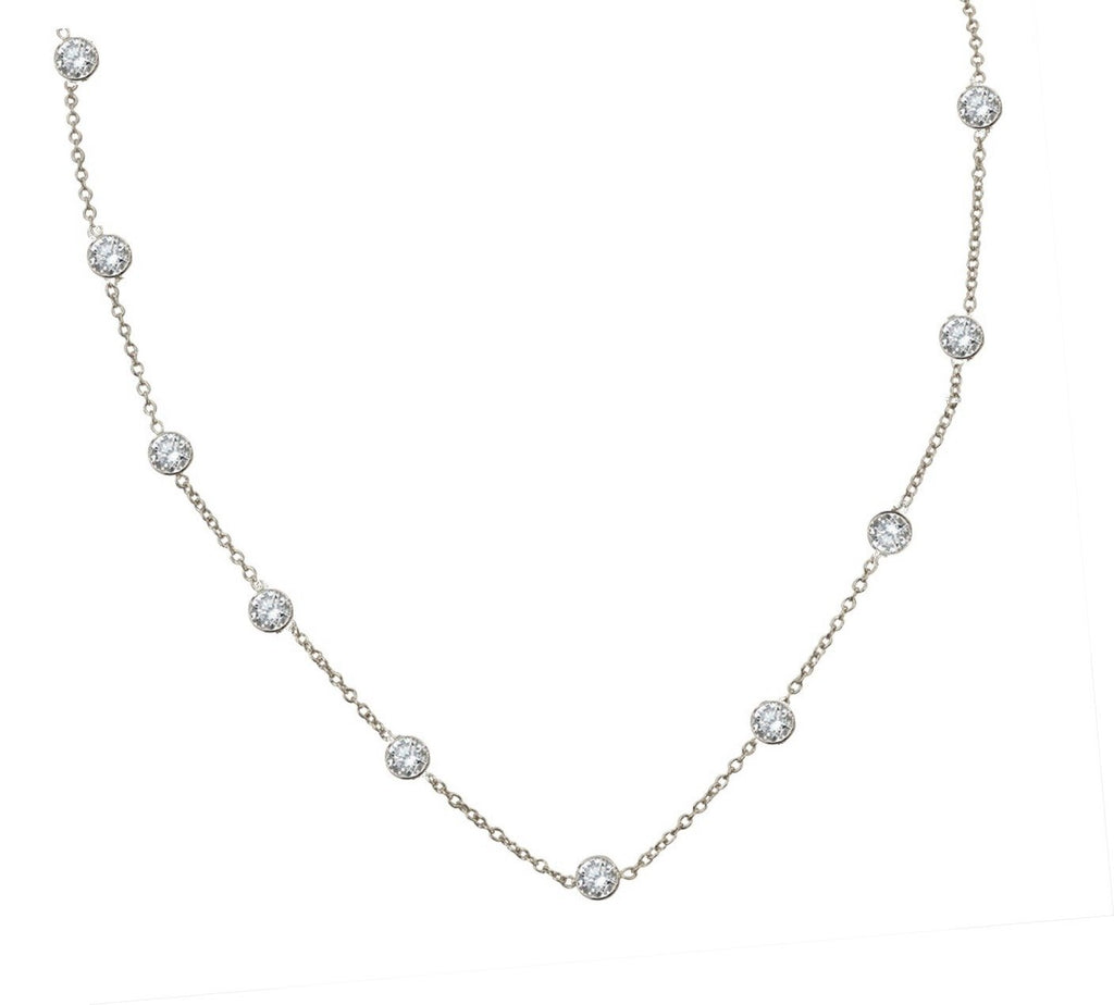 Necklace10 station round bezel set cubic zirconia Sterling silver ZBYX10R