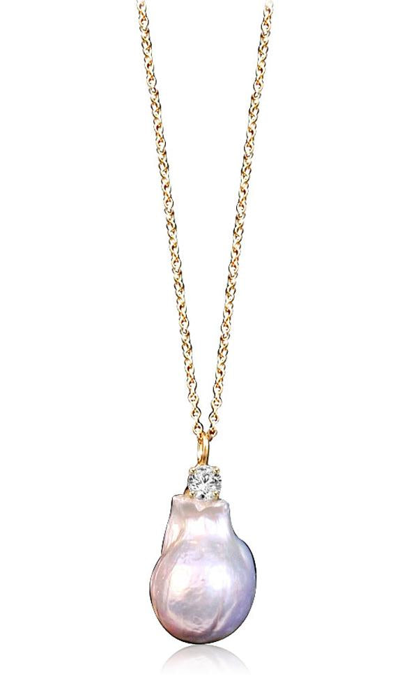 Pendant Zirconite CZ on Large Genuine Baroque Pearl Necklace Pendant  LNKX30P