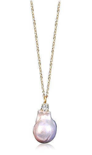 Pendant Zirconite CZ on Large Genuine Baroque Pearl Necklace Pendant  LNKX30P