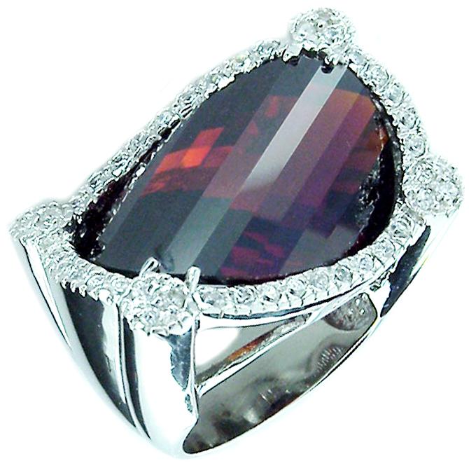 Ring Oval Faceted Color Cz Sterling silver Ring STR205