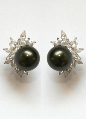 12MM Black Shell Mop Pearls Zirconite Set Earrings AE1667