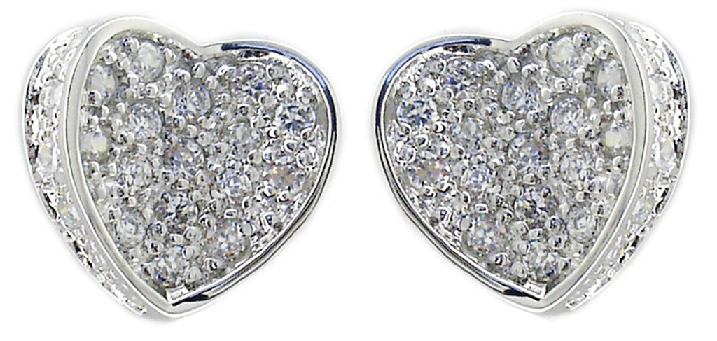 Earrings STERLING SILVER CURVED CUBIC ZIRCONIA PAVE HEART EARRINGS ATE302015