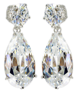 Top Round Cz Earring Tear Drop Color Cz