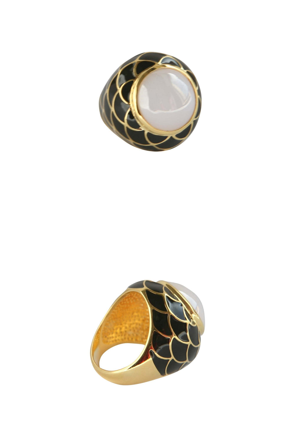 Glass Center Stone Electro Plate Ring - Black