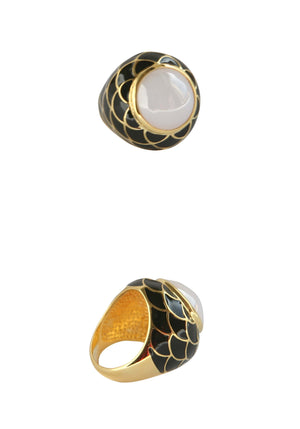 Glass Center Stone Electro Plate Ring - Black