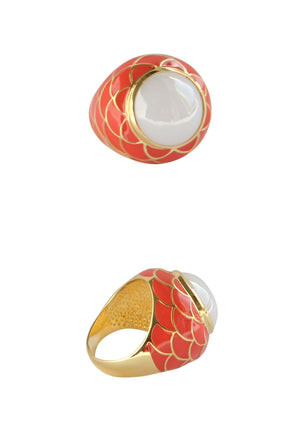 Cabochon Glass Plated Ring - White