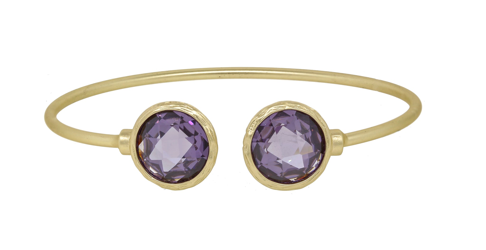 Thin Satin Gold Cuff Bangles with Round Stone Ends 681B5688